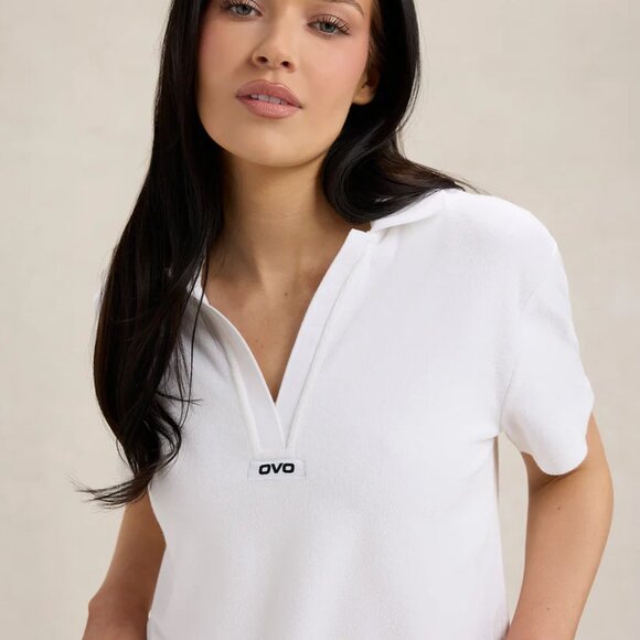 OVO White Euro Terry Cloth Short Sleeve Collared Polo Shirt - Sz S - Picture 2 of 13